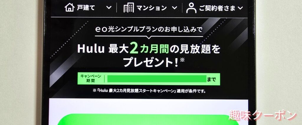 eo光(イオ光)のHulu2か月無料キャンペーン